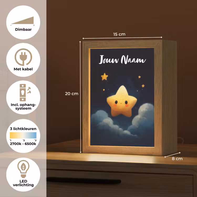 Ster - Gezichtje - Nacht - Wolken Light Box met kabel (Kinderlampje) klein -USP_NL