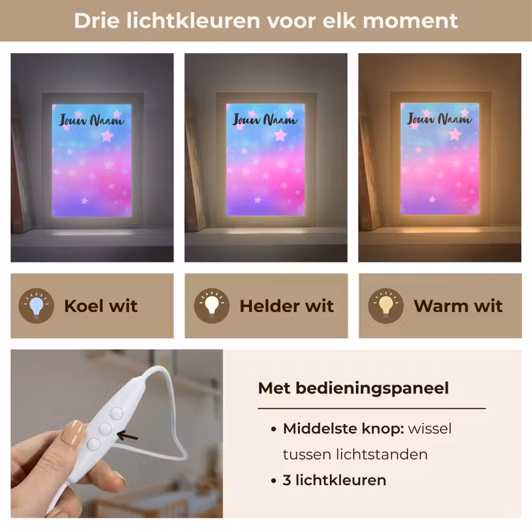 Sterren - Roze - Blauw Light Box met kabel (Kinderlampje) klein -USP_lichtkleurNL