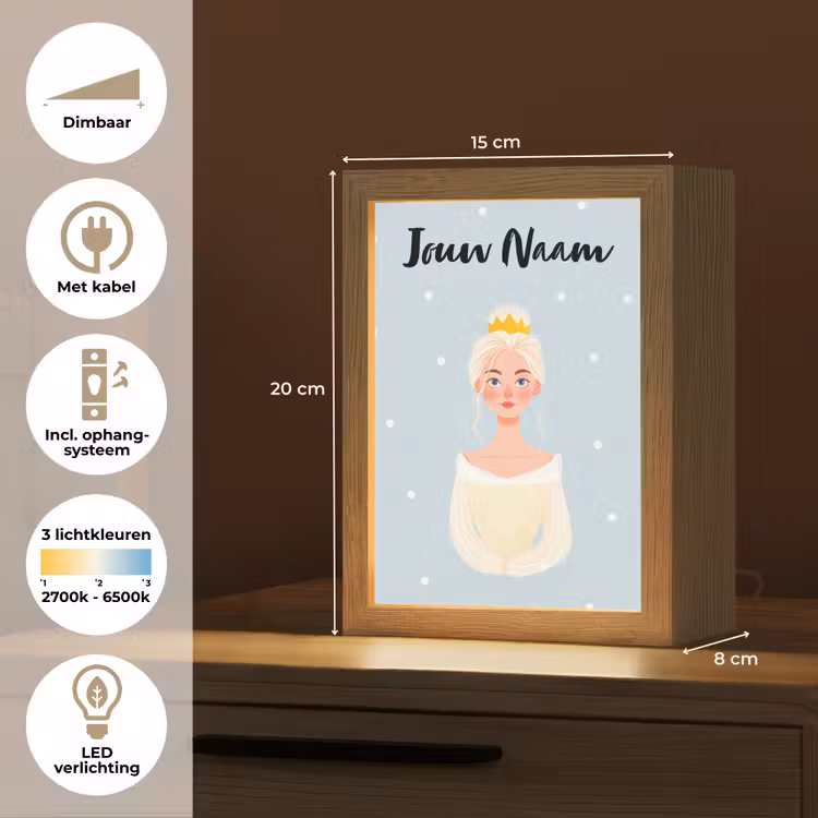 Stippen - Prinses - Kroon - Blond Light Box met kabel (Kinderlampje) klein -USP_NL