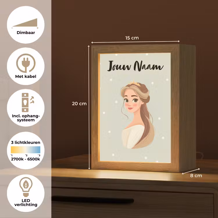 Stippen - Prinses - Kroon - Haar Light Box met kabel (Kinderlampje) klein -USP_NL