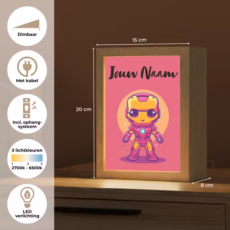 Superheld - Jongens - Rood - Paars Light Box met kabel (Kinderlampje) klein -USP_NL