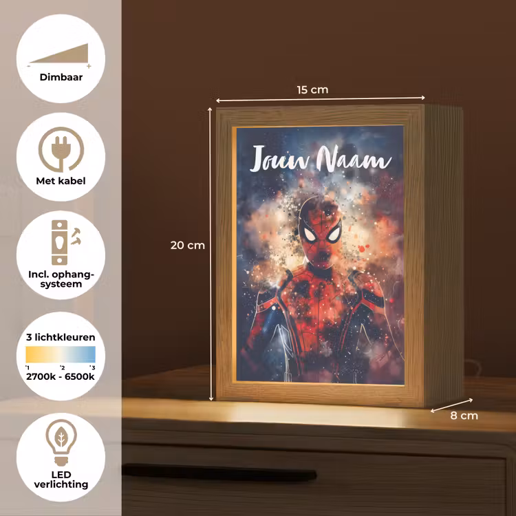 Superheld - Jongens - Rook - Kleuren Light Box met kabel (Kinderlampje) klein -USP_NL