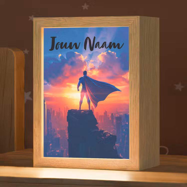 Superheld - Stad - Jongens - Kleurrijk - Zon Light Box met kabel (Kinderlampje) klein -zzz_3d_website