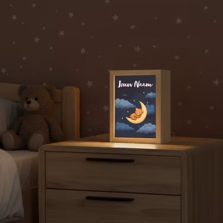 Teddybeer - Maan - Wolken - Sterren Light Box met kabel (Kinderlampje) klein -sfeer1_kind