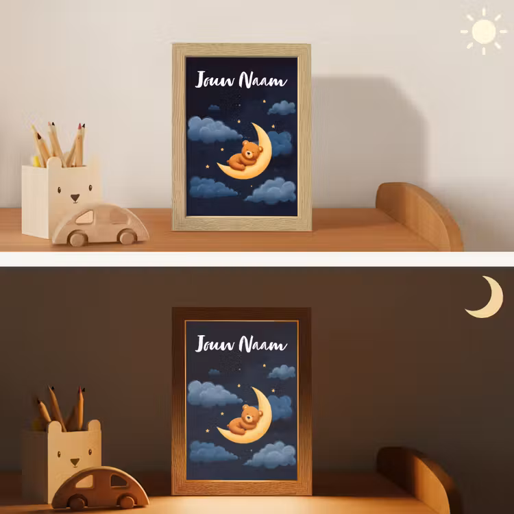 Teddybeer - Maan - Wolken - Sterren Light Box met kabel (Kinderlampje) klein -sfeer3_kind
