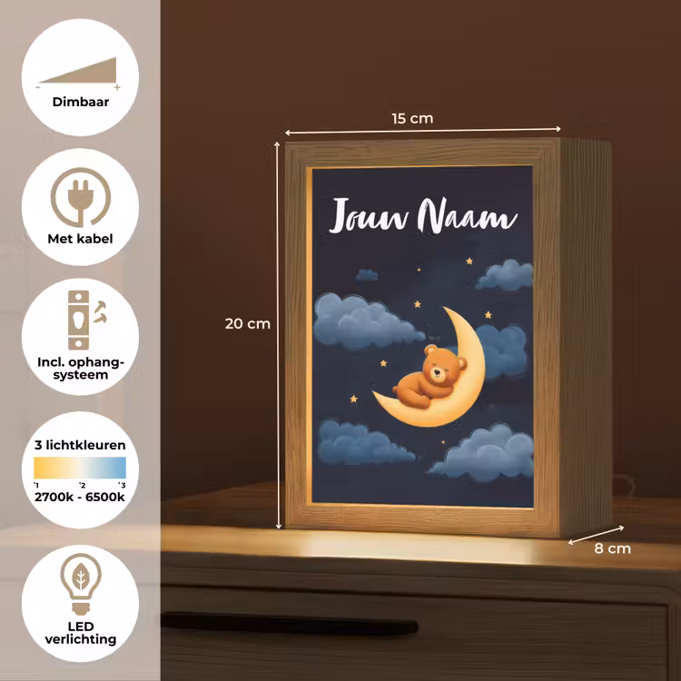 Teddybeer - Maan - Wolken - Sterren Light Box met kabel (Kinderlampje) klein -USP_NL