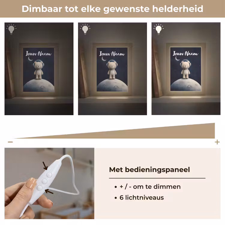Teddybeer - Ruimtehelm - Maan - Sterren Light Box met kabel (Kinderlampje) klein -USP_dimbaarNL