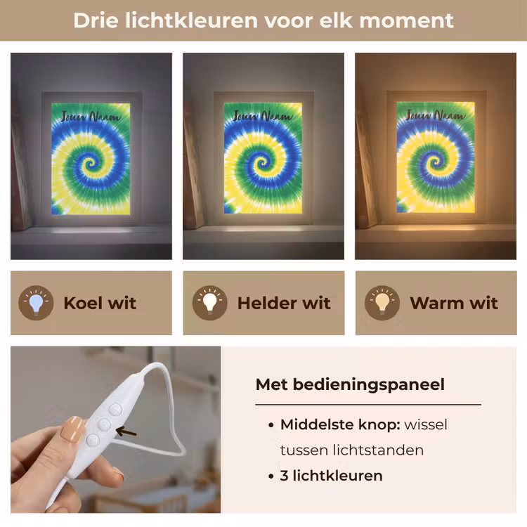 Tie Dye - Groen - Klassiek Light Box met kabel (Kinderlampje) klein -USP_lichtkleurNL