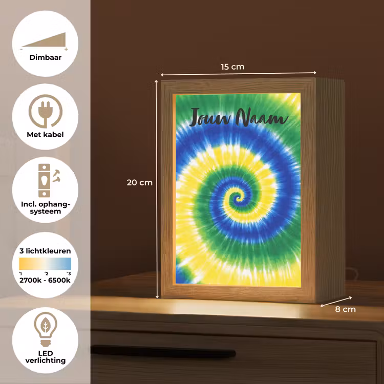 Tie Dye - Groen - Klassiek Light Box met kabel (Kinderlampje) klein -USP_NL