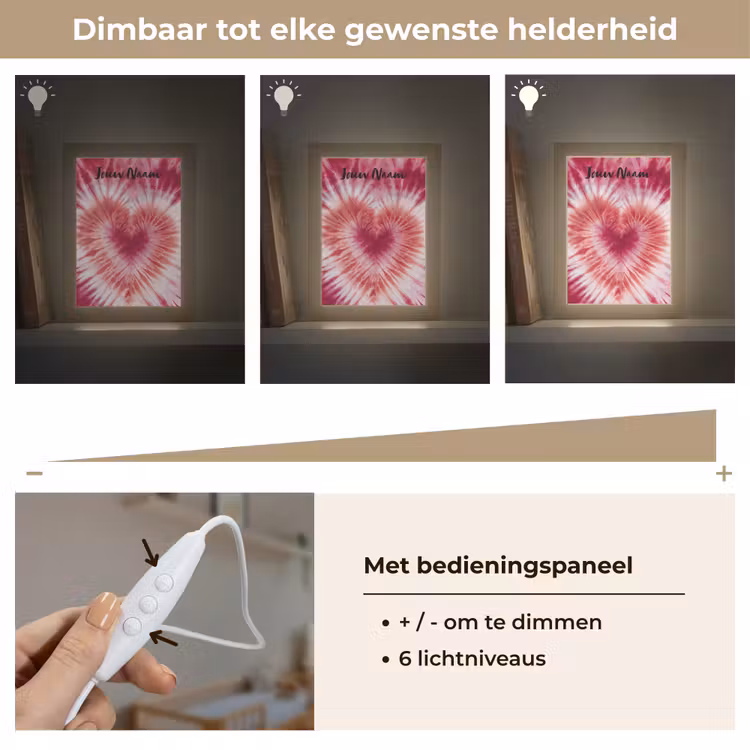 Tie Dye - Hartvorm - Roze Light Box met kabel (Kinderlampje) klein -USP_dimbaarNL