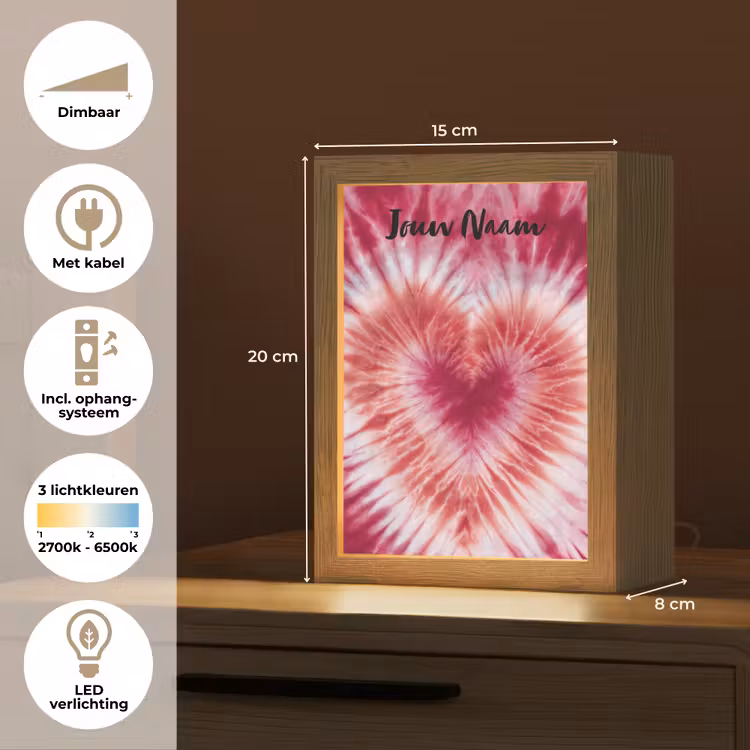 Tie Dye - Hartvorm - Roze Light Box met kabel (Kinderlampje) klein -USP_NL