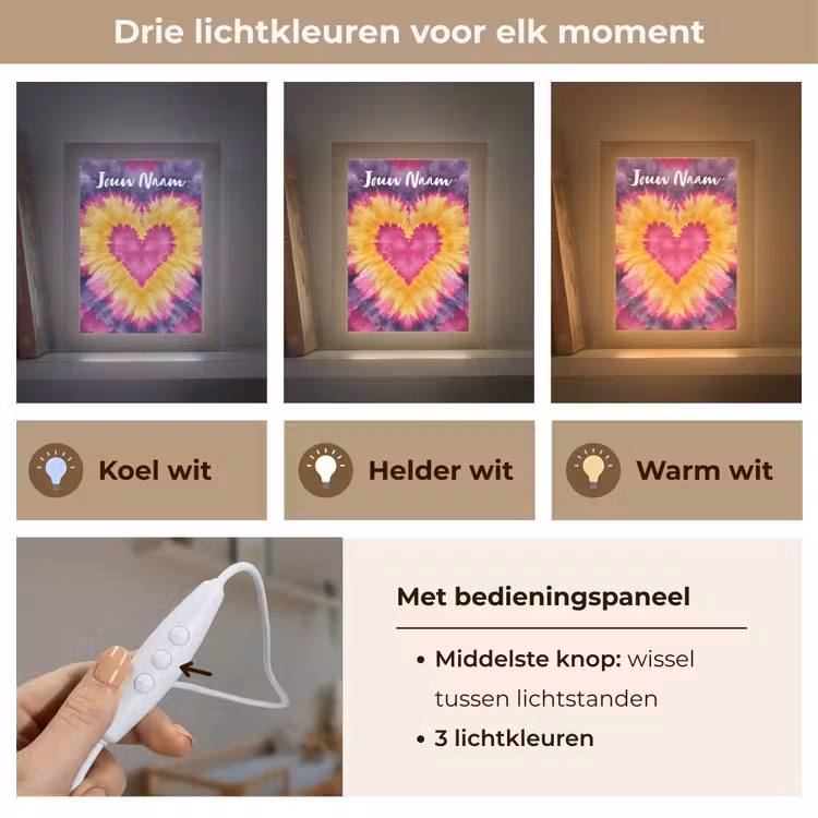 Tie dye - Hartvorm - Vlammen - Paars Light Box met kabel (Kinderlampje) klein -USP_lichtkleurNL
