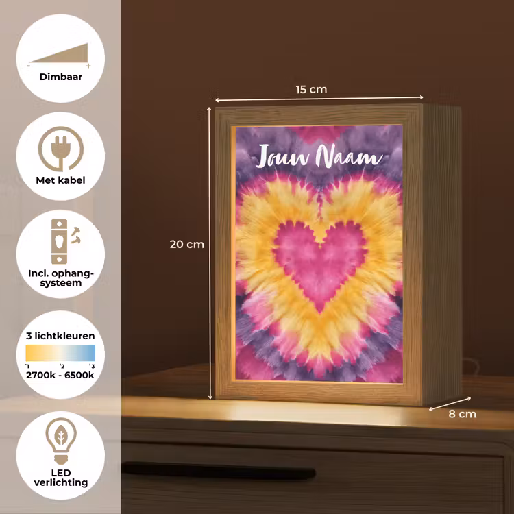 Tie dye - Hartvorm - Vlammen - Paars Light Box met kabel (Kinderlampje) klein -USP_NL
