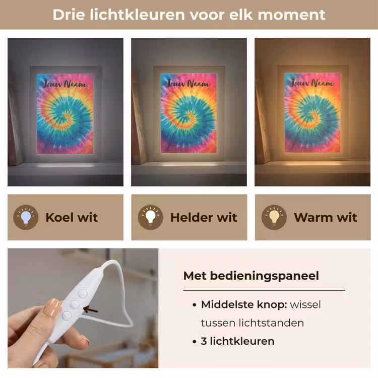 Tie Dye - Regenboogtinten - Klassiek Light Box met kabel (Kinderlampje) klein -USP_lichtkleurNL