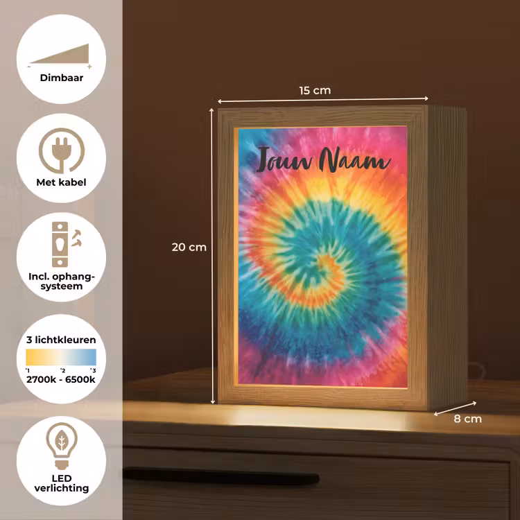Tie Dye - Regenboogtinten - Klassiek Light Box met kabel (Kinderlampje) klein -USP_NL