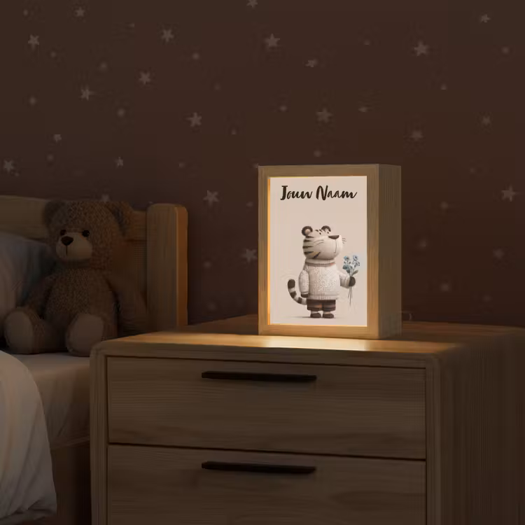Tijger - Blauwe bloemen - Rustig Light Box met kabel (Kinderlampje) klein -sfeer1_kind