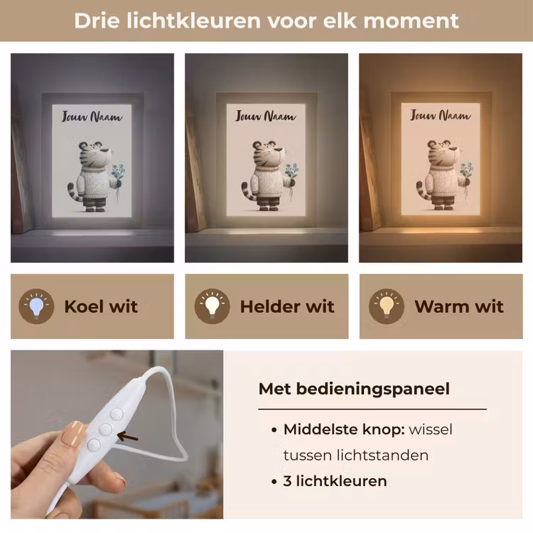 Tijger - Blauwe bloemen - Rustig Light Box met kabel (Kinderlampje) klein -USP_lichtkleurNL
