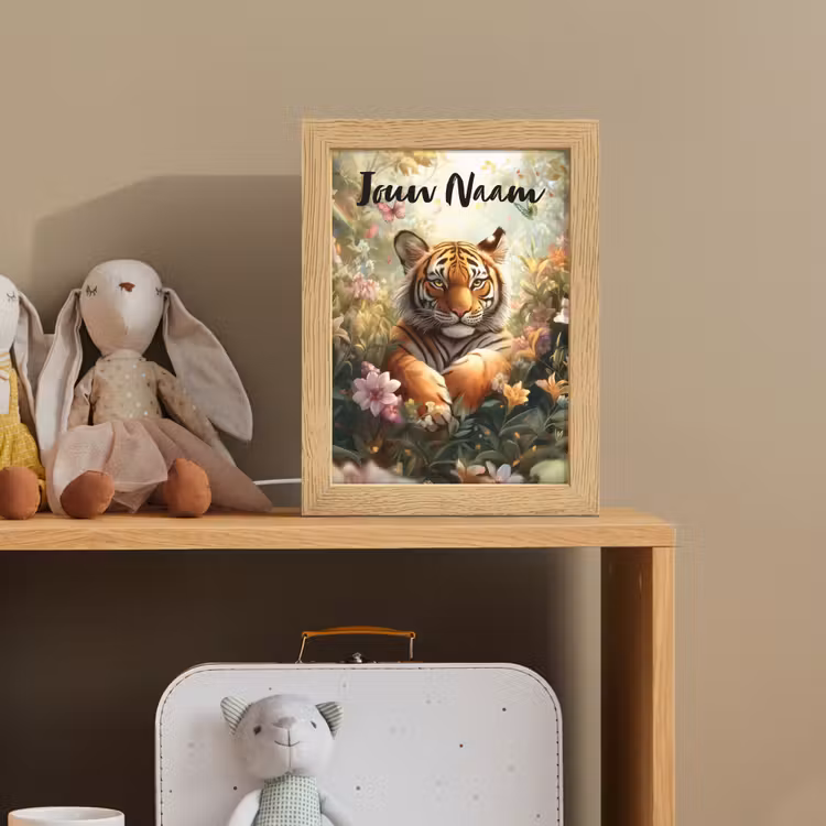 Tijger - Bloemen - Jungle - Dieren Light Box met kabel (Kinderlampje) klein -sfeer2_kind
