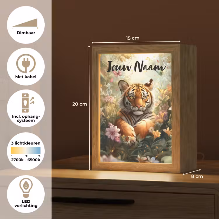 Tijger - Bloemen - Jungle - Dieren Light Box met kabel (Kinderlampje) klein -USP_NL