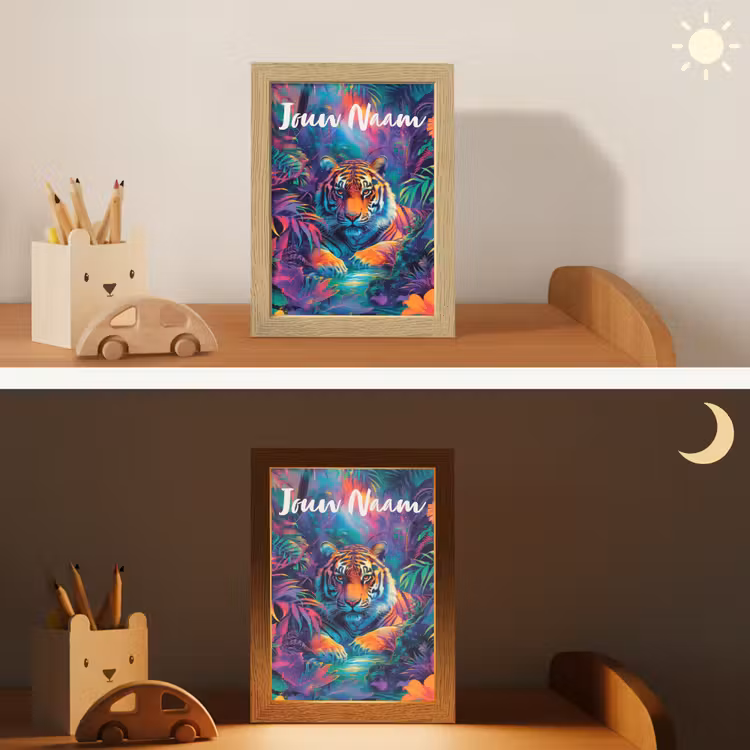 Tijger - Dier - Jungle - Kleurrijk Light Box met kabel (Kinderlampje) klein -sfeer3_kind