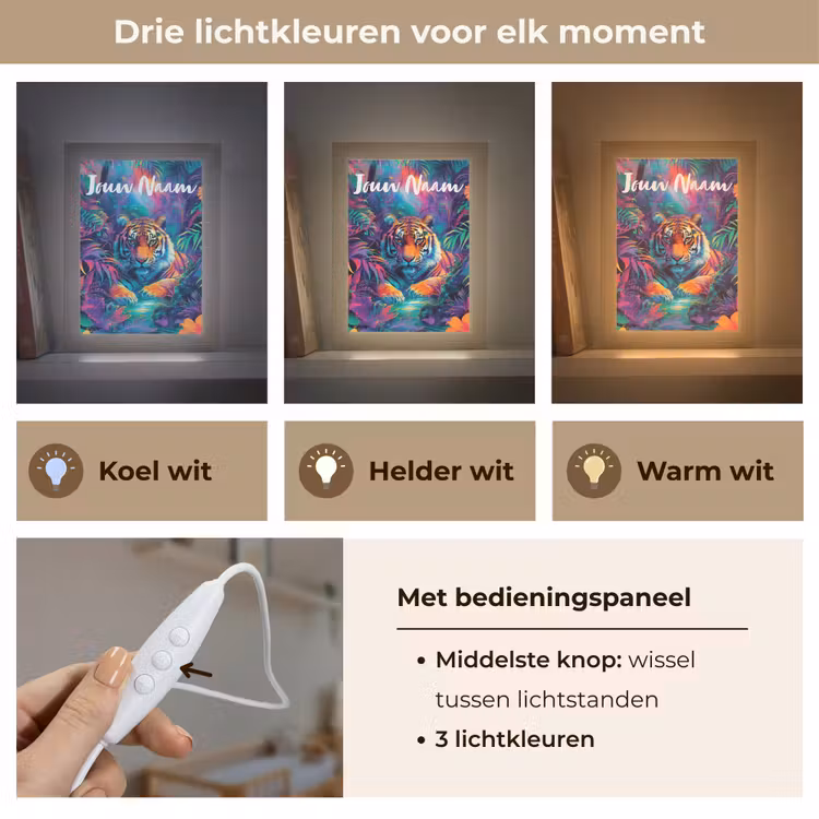 Tijger - Dier - Jungle - Kleurrijk Light Box met kabel (Kinderlampje) klein -USP_lichtkleurNL