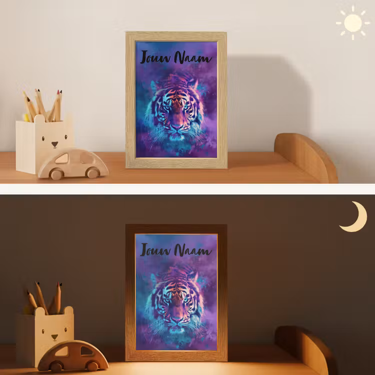 Tijger - Kleurrijk - Rook - Dieren Light Box met kabel (Kinderlampje) klein -sfeer3_kind