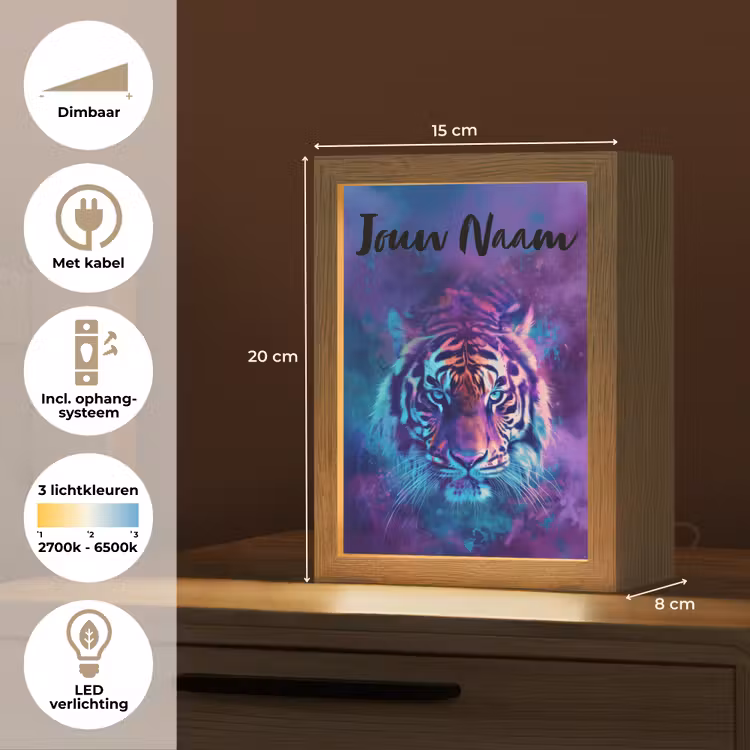 Tijger - Kleurrijk - Rook - Dieren Light Box met kabel (Kinderlampje) klein -USP_NL