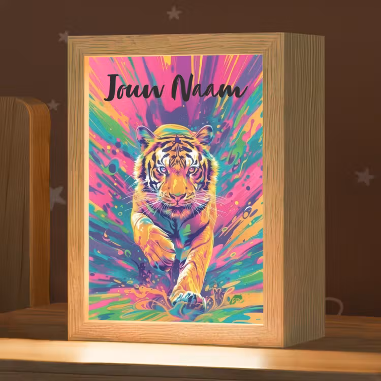 Tijger  - Wilde dieren - Kleurrijk - Verflook Light Box met kabel (Kinderlampje) klein -zzz_3d_website