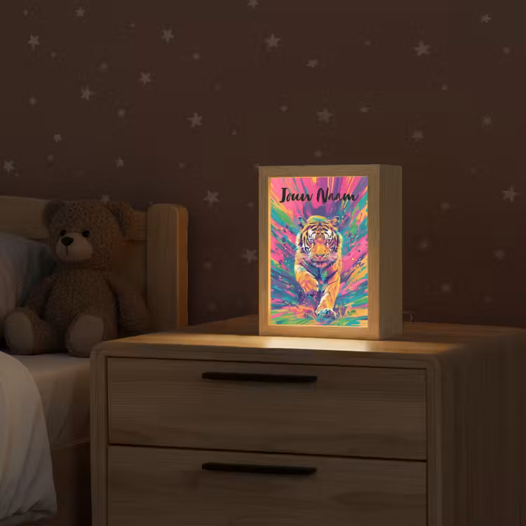 Tijger  - Wilde dieren - Kleurrijk - Verflook Light Box met kabel (Kinderlampje) klein -sfeer1_kind