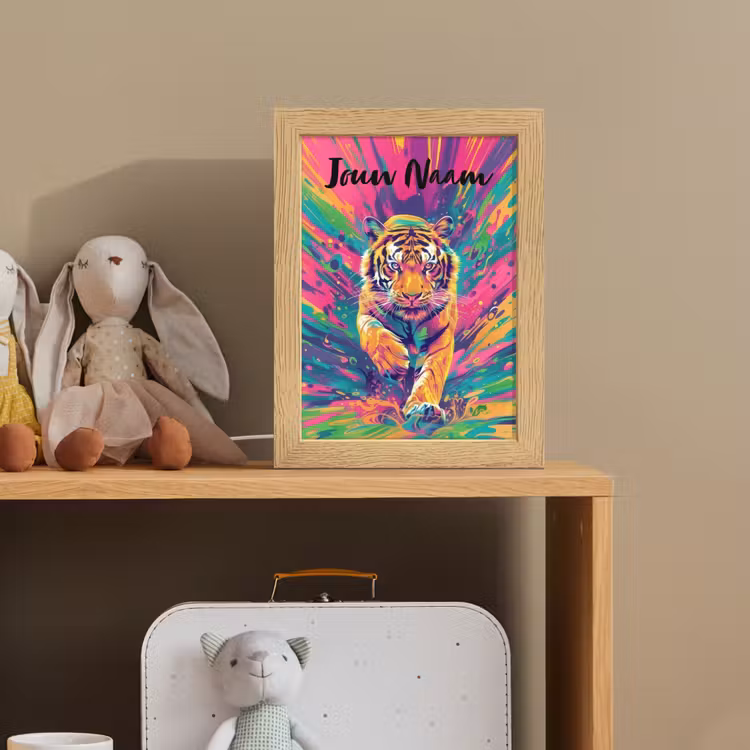 Tijger  - Wilde dieren - Kleurrijk - Verflook Light Box met kabel (Kinderlampje) klein -sfeer2_kind