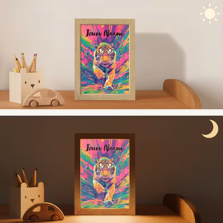 Tijger  - Wilde dieren - Kleurrijk - Verflook Light Box met kabel (Kinderlampje) klein -sfeer3_kind