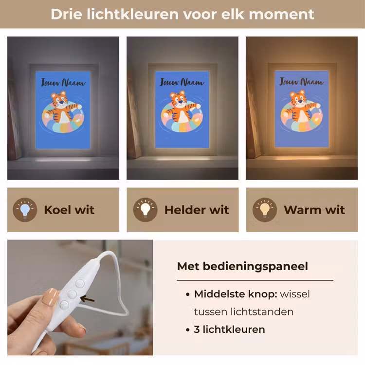 Tijger - Zwemband - Water Light Box met kabel (Kinderlampje) klein -USP_lichtkleurNL