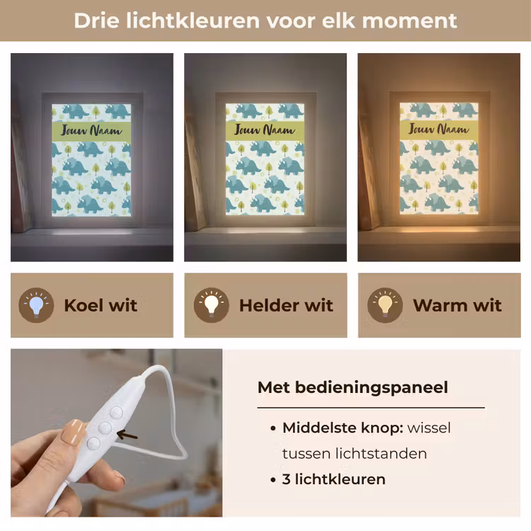 Triceratop - Dino - Stippen - Boompjes Light Box met kabel (Kinderlampje) klein -USP_lichtkleurNL