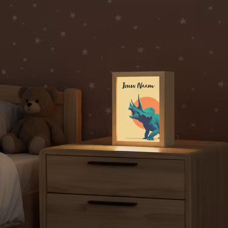 Triceratops - Hoorns - Cirkel - Oranje Light Box met kabel (Kinderlampje) klein -sfeer1_kind