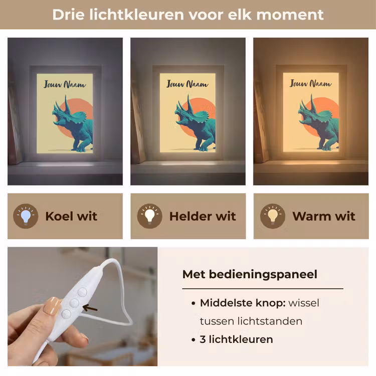 Triceratops - Hoorns - Cirkel - Oranje Light Box met kabel (Kinderlampje) klein -USP_lichtkleurNL