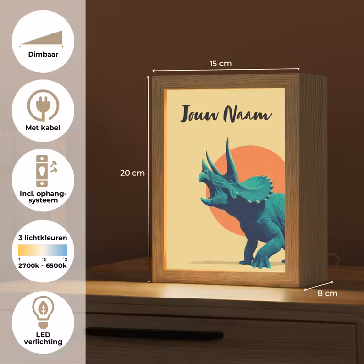 Triceratops - Hoorns - Cirkel - Oranje Light Box met kabel (Kinderlampje) klein -USP_NL