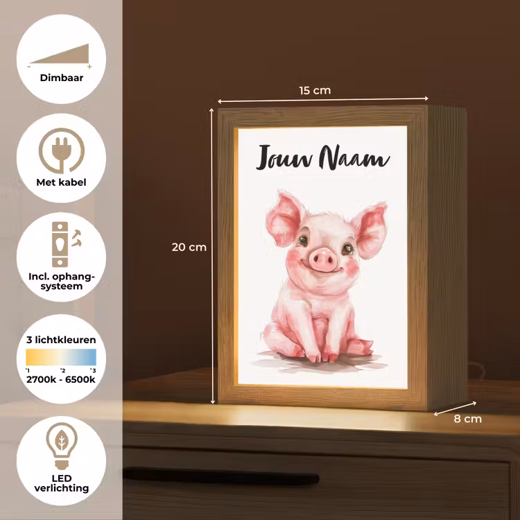 Varken - Roze - Baby dier - Boerderij dieren Light Box met kabel (Kinderlampje) klein -USP_NL