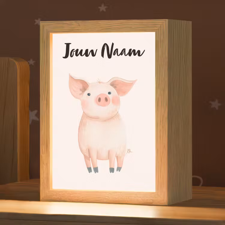 Varken - Roze - Dier - Pastel kleuren Light Box met kabel (Kinderlampje) klein -zzz_3d_website