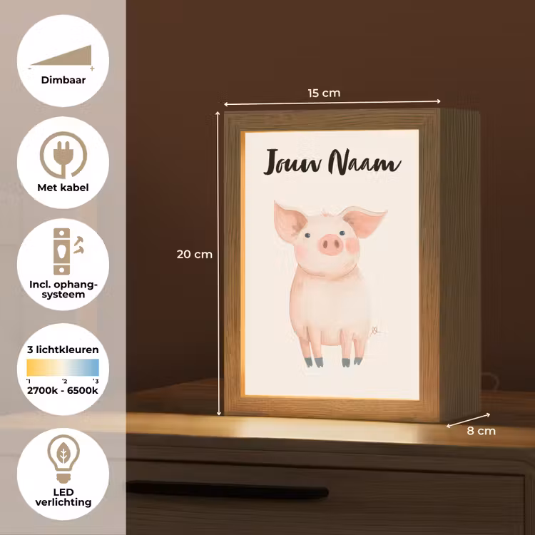 Varken - Roze - Dier - Pastel kleuren Light Box met kabel (Kinderlampje) klein -USP_NL