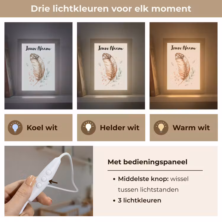 Veer - Bohemian - Boho - Pastel kleuren Light Box met kabel (Kinderlampje) klein -USP_lichtkleurNL