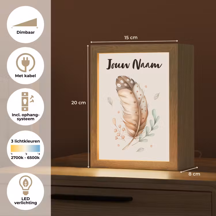 Veer - Bohemian - Boho - Pastel kleuren Light Box met kabel (Kinderlampje) klein -USP_NL