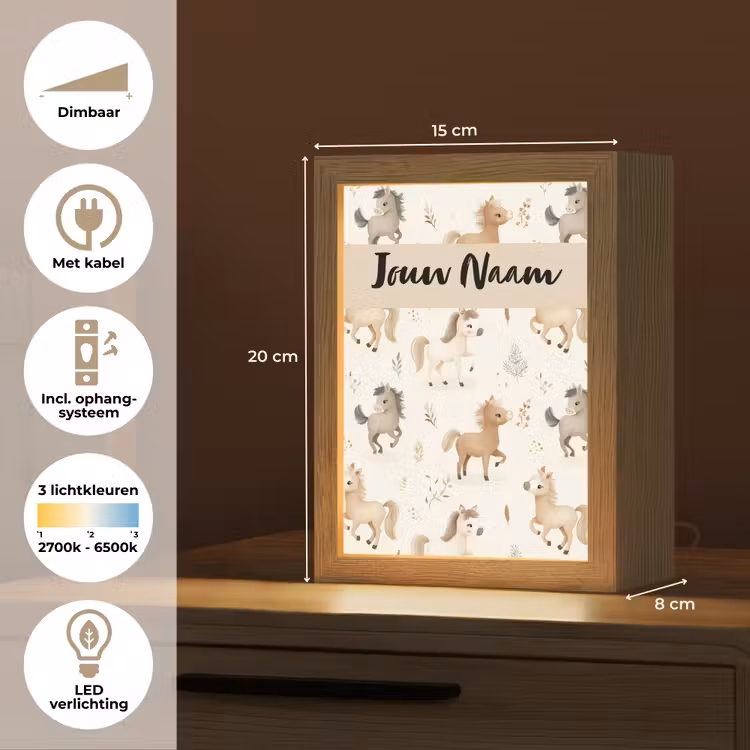 Veulens - Paard - Patroon - Beige Light Box met kabel (Kinderlampje) klein -USP_NL