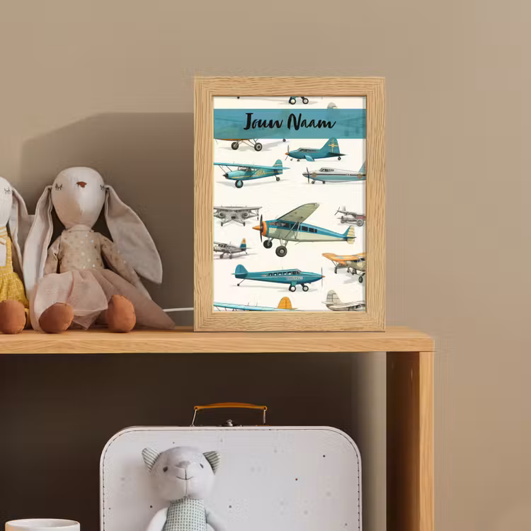 Vliegtuig - Blauw - Kinderen - Jongen - Oranje Light Box met kabel (Kinderlampje) klein -sfeer2_kind