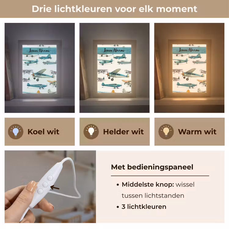 Vliegtuig - Blauw - Kinderen - Jongen - Oranje Light Box met kabel (Kinderlampje) klein -USP_lichtkleurNL
