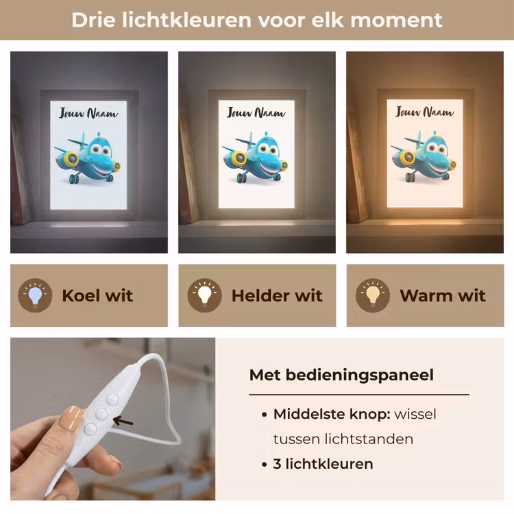 Vliegtuig - Blauw - Kinderen - Jongens Light Box met kabel (Kinderlampje) klein -USP_lichtkleurNL