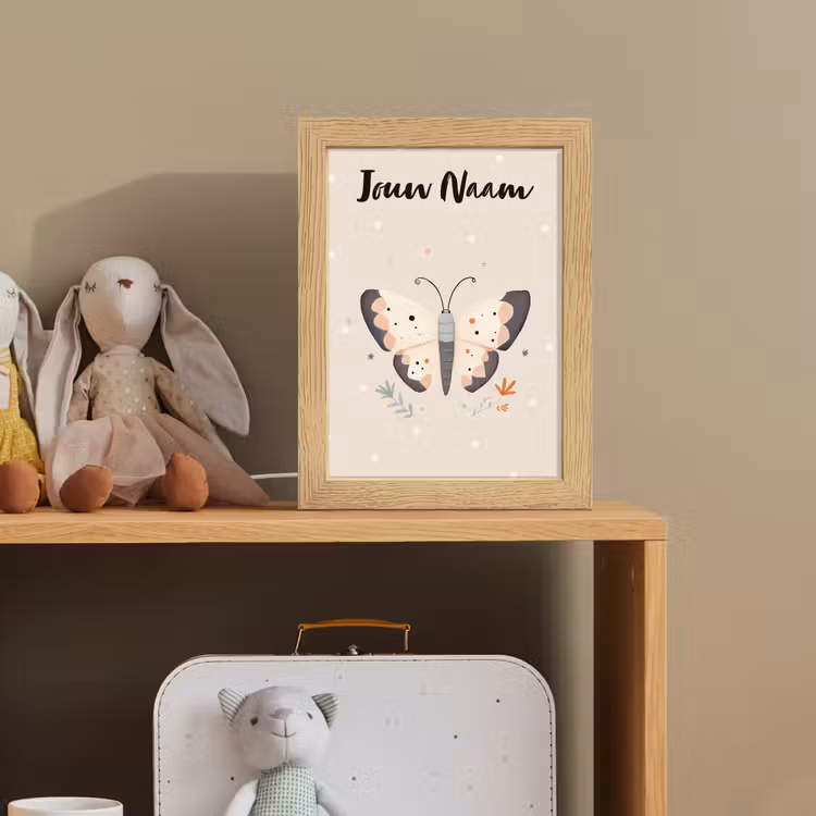 Vlinder - Stippen - Bloemen - Beige Light Box met kabel (Kinderlampje) klein -sfeer2_kind
