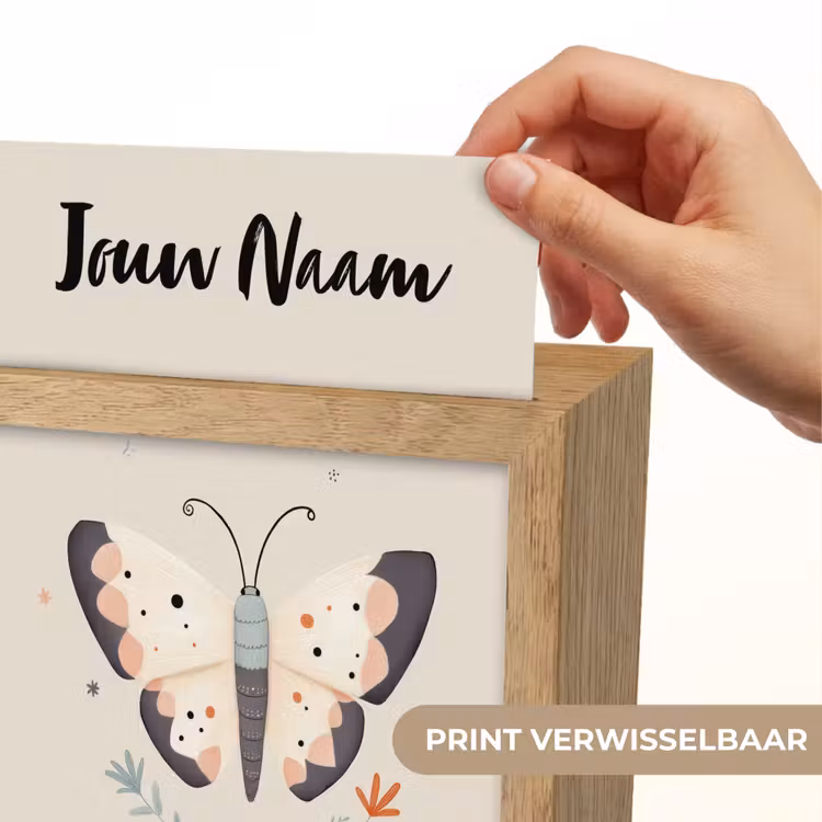 Vlinder - Vleugels - Bloemen - Beige Light Box met kabel (Kinderlampje) klein -USP_websiteprintNL