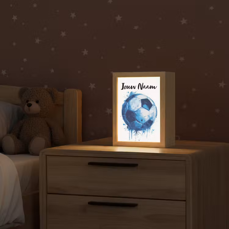 Voetbal - Blauw - Inkt - Spatten Light Box met kabel (Kinderlampje) klein -sfeer1_kind