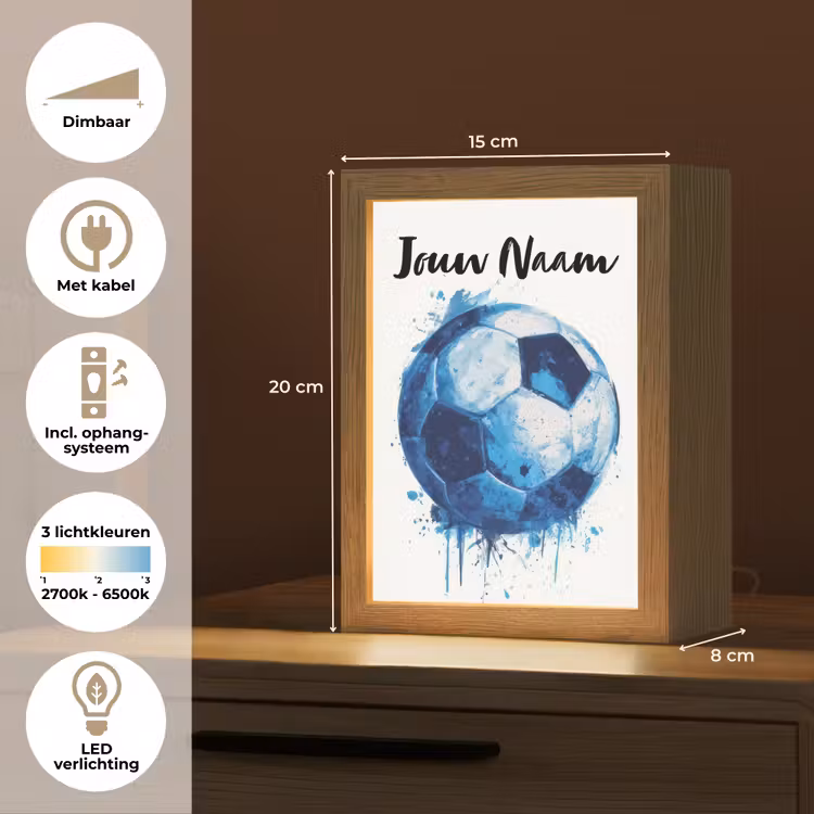 Voetbal - Blauw - Inkt - Spatten Light Box met kabel (Kinderlampje) klein -USP_NL