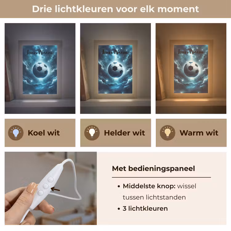 Voetbal - Galaxy - Ruimte - Sport - Blauw Light Box met kabel (Kinderlampje) klein -USP_lichtkleurNL